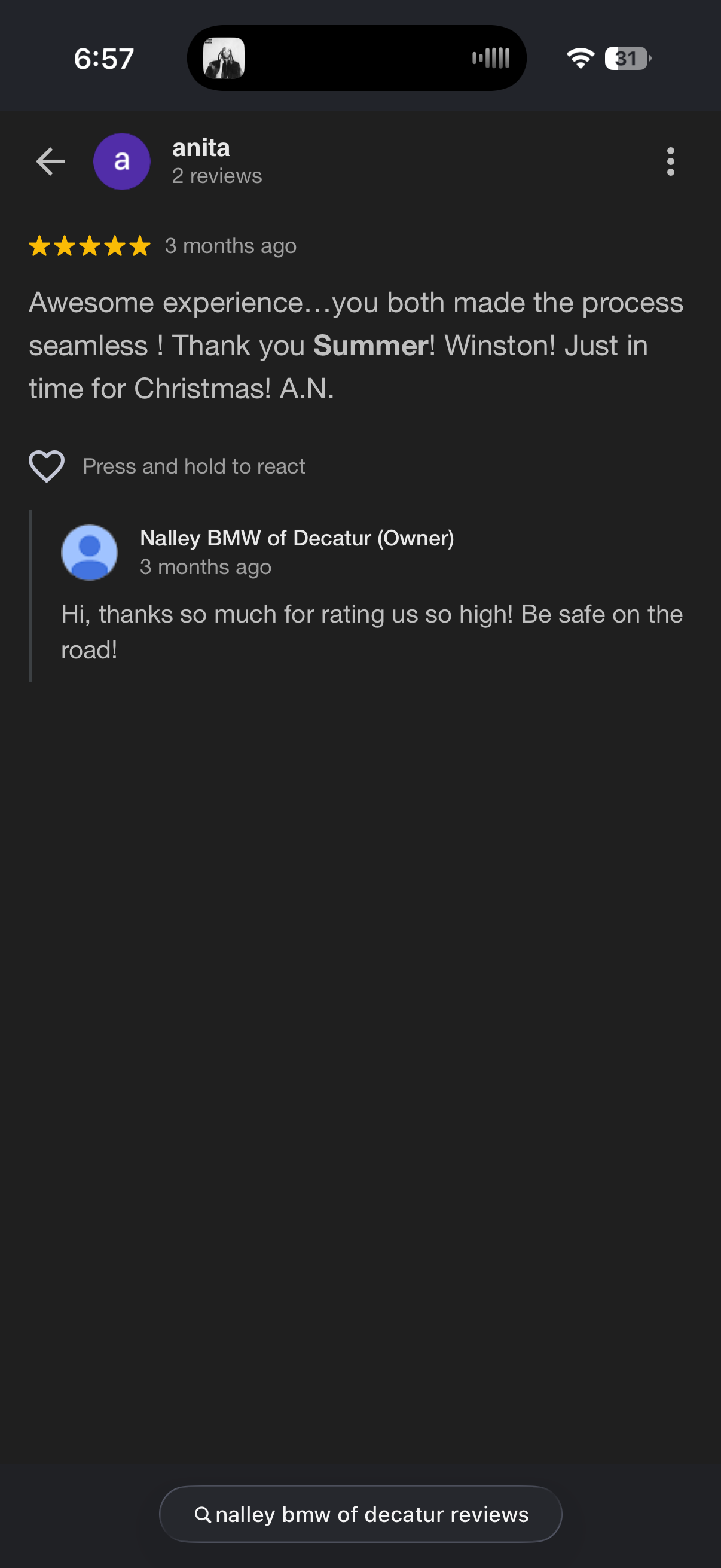 5-star Google review