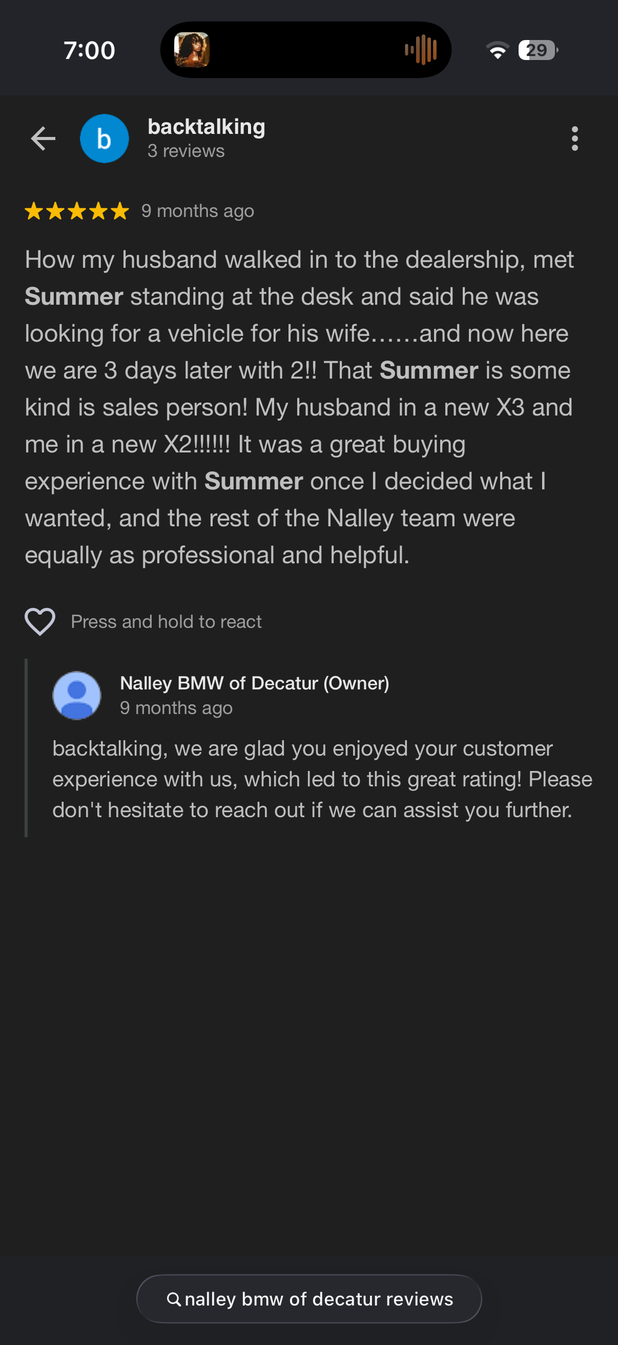 5-star Google review