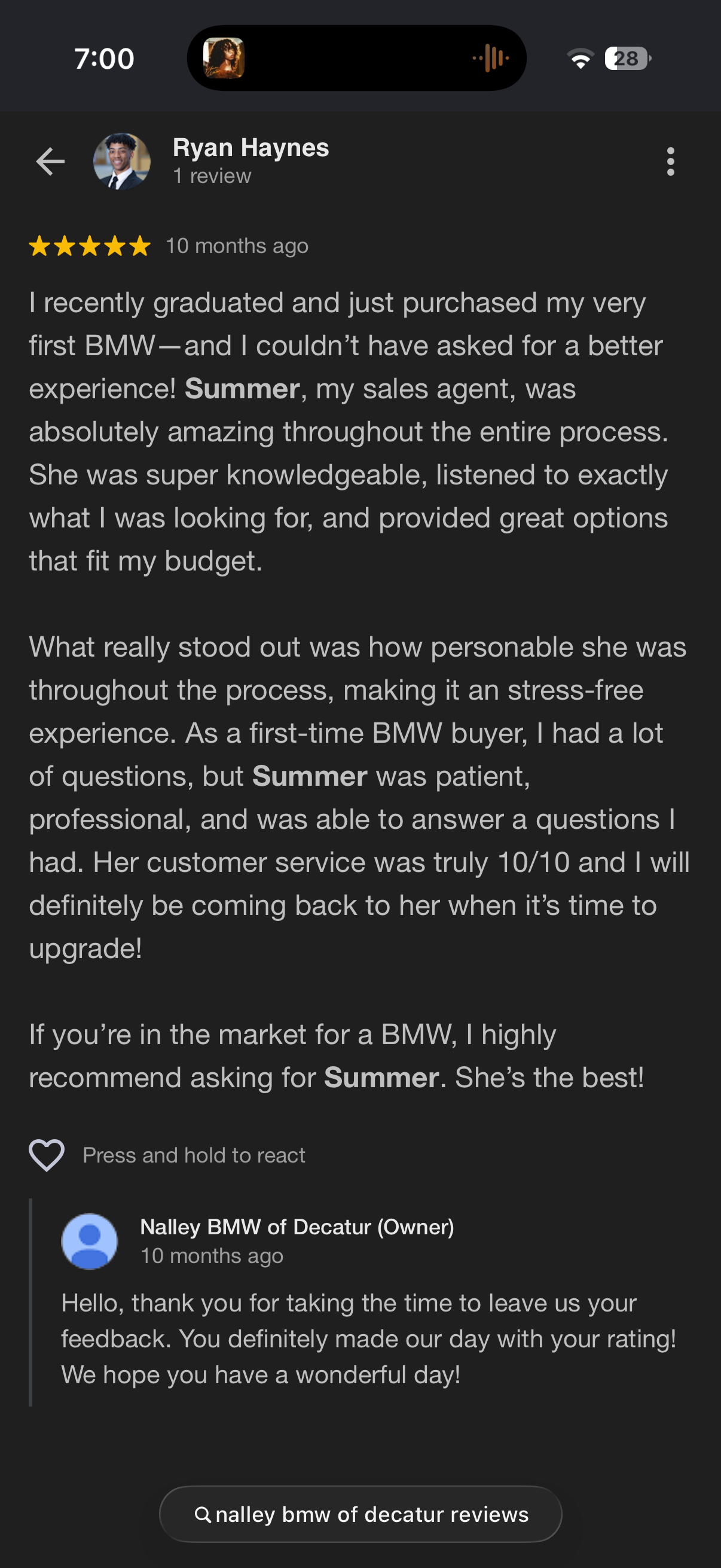 5-star Google review