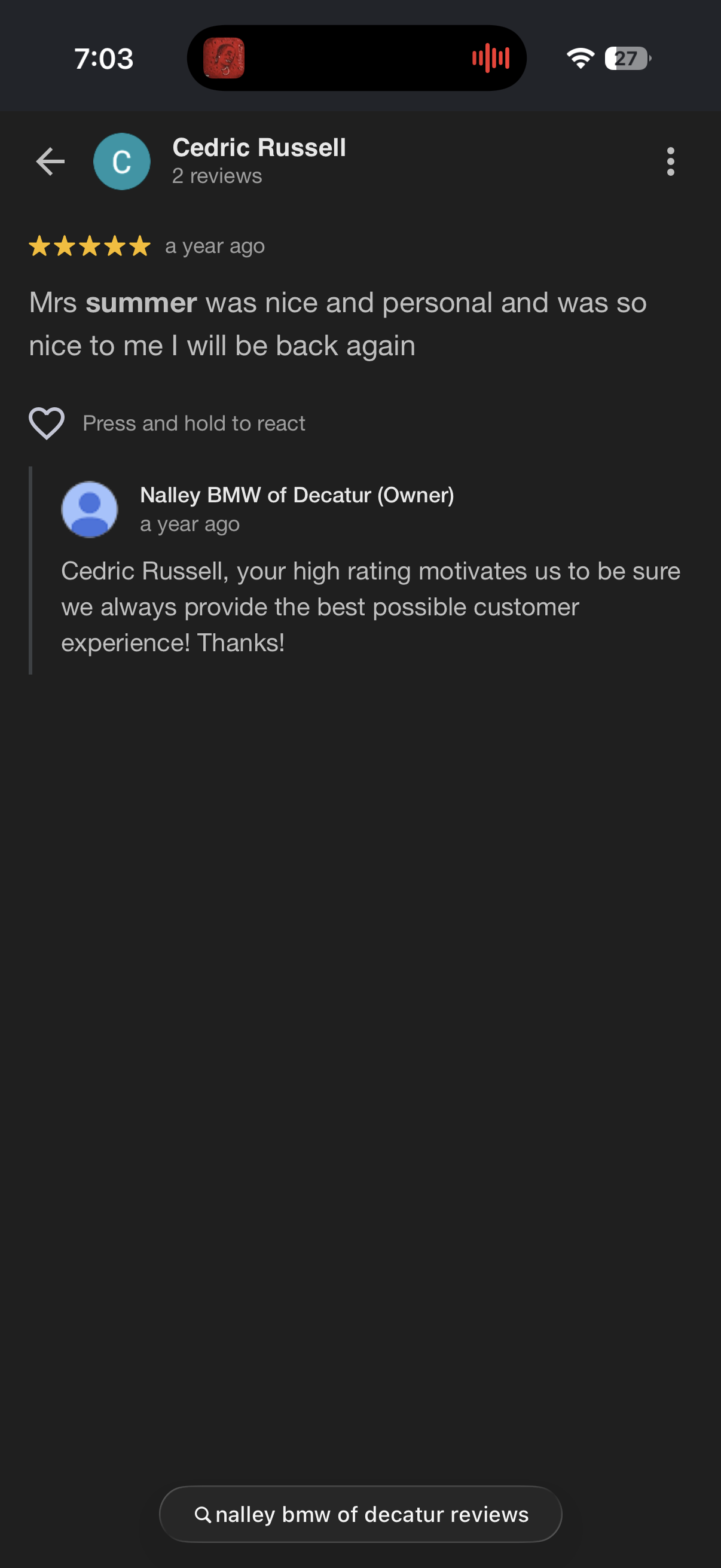 5-star Google review