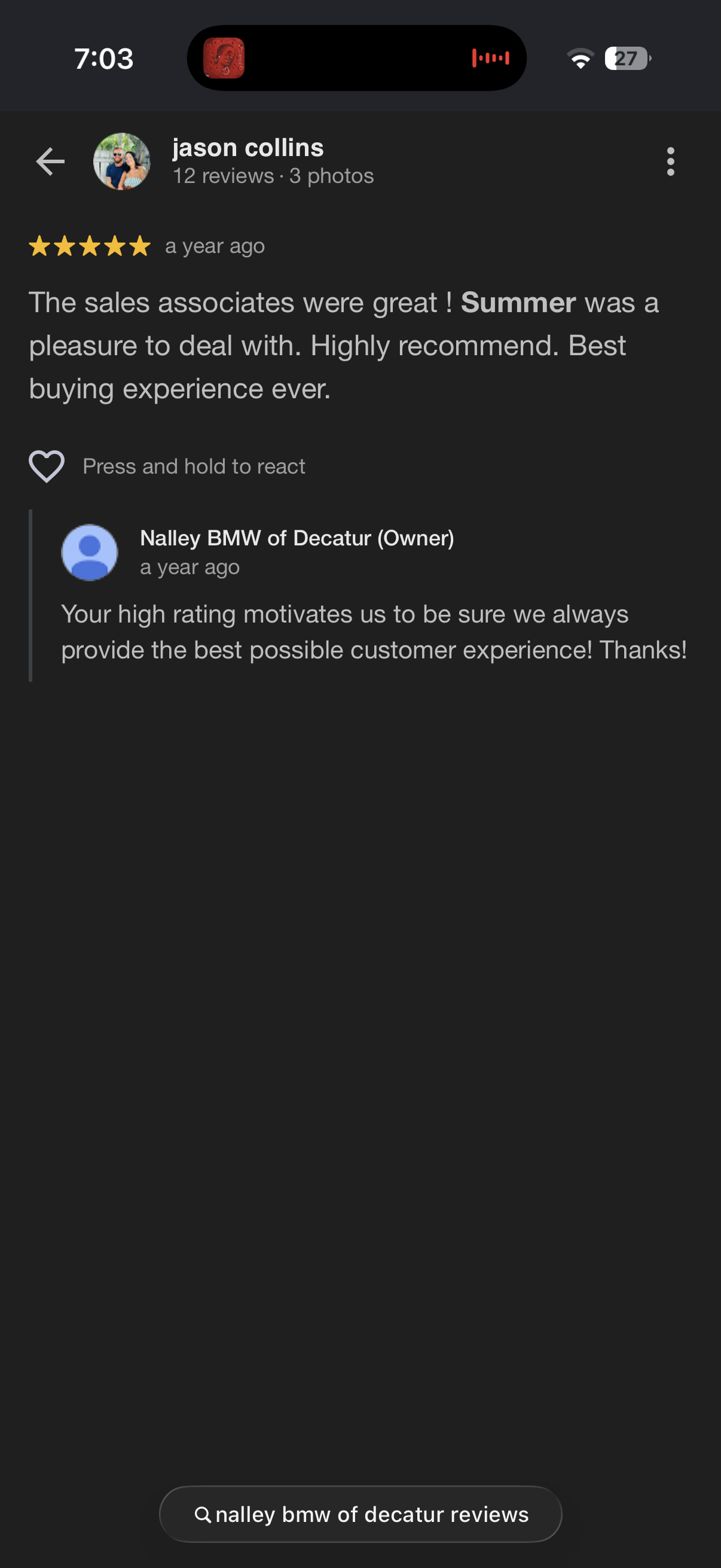 5-star Google review