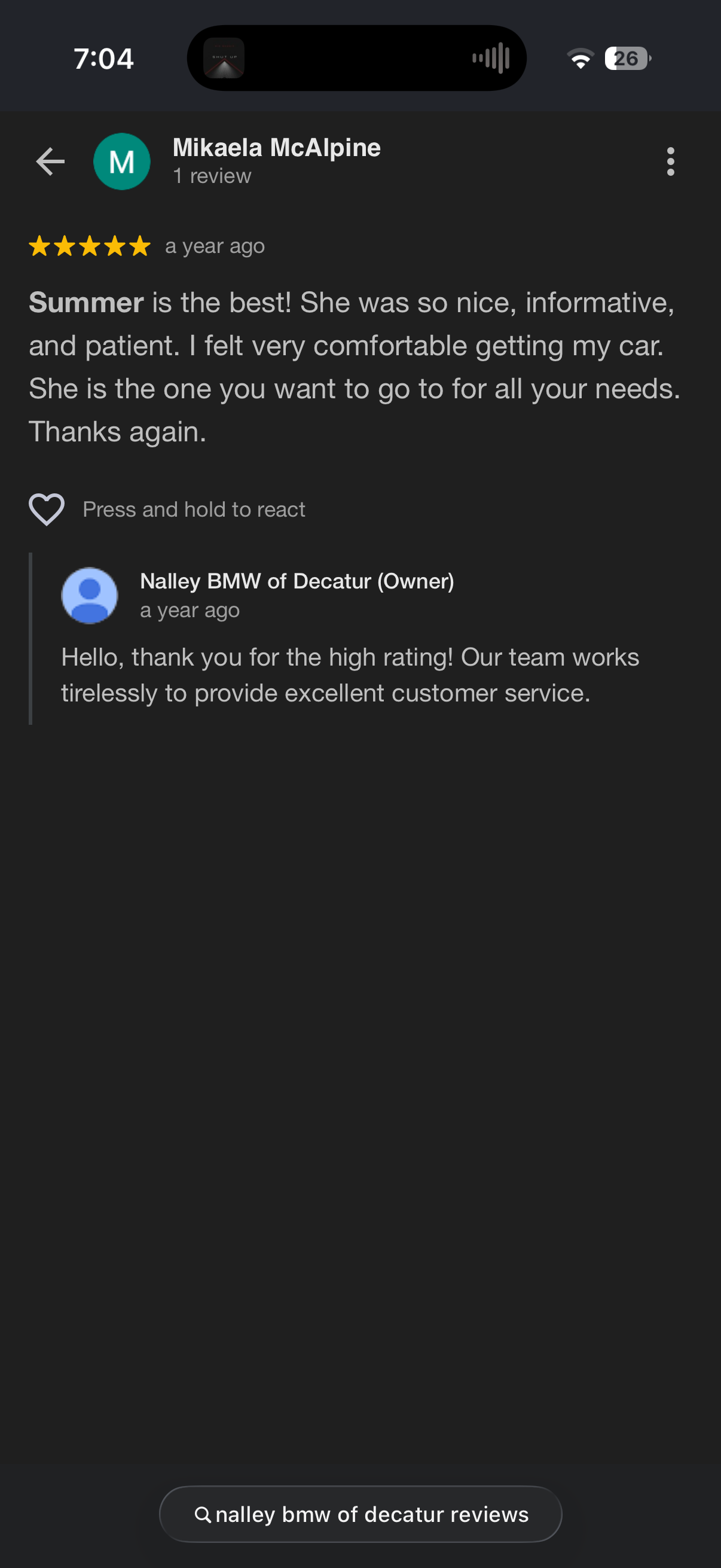 5-star Google review