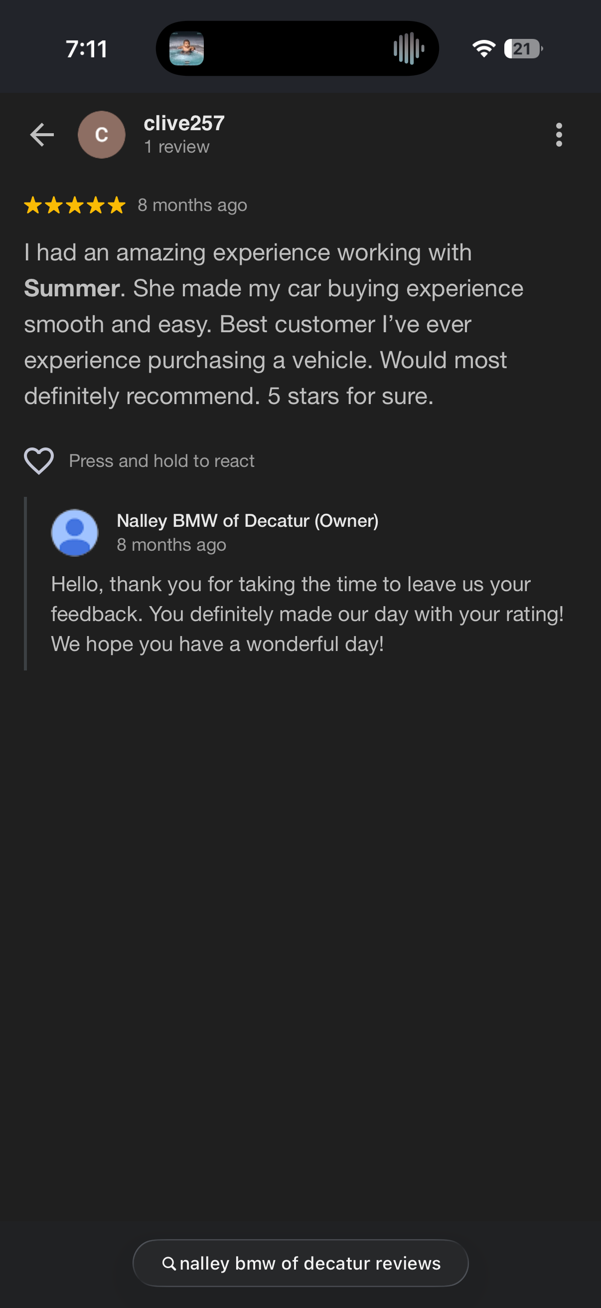 5-star Google review