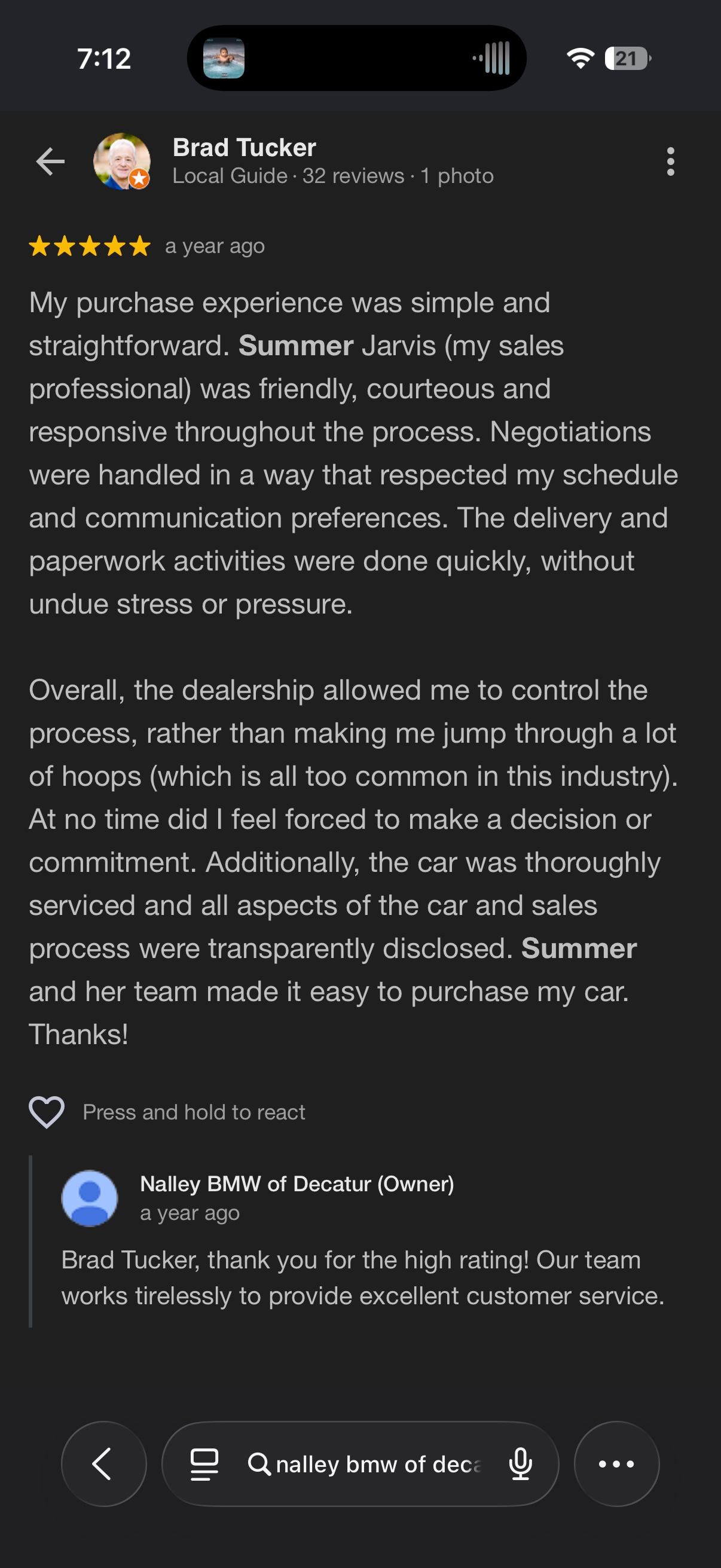 5-star Google review