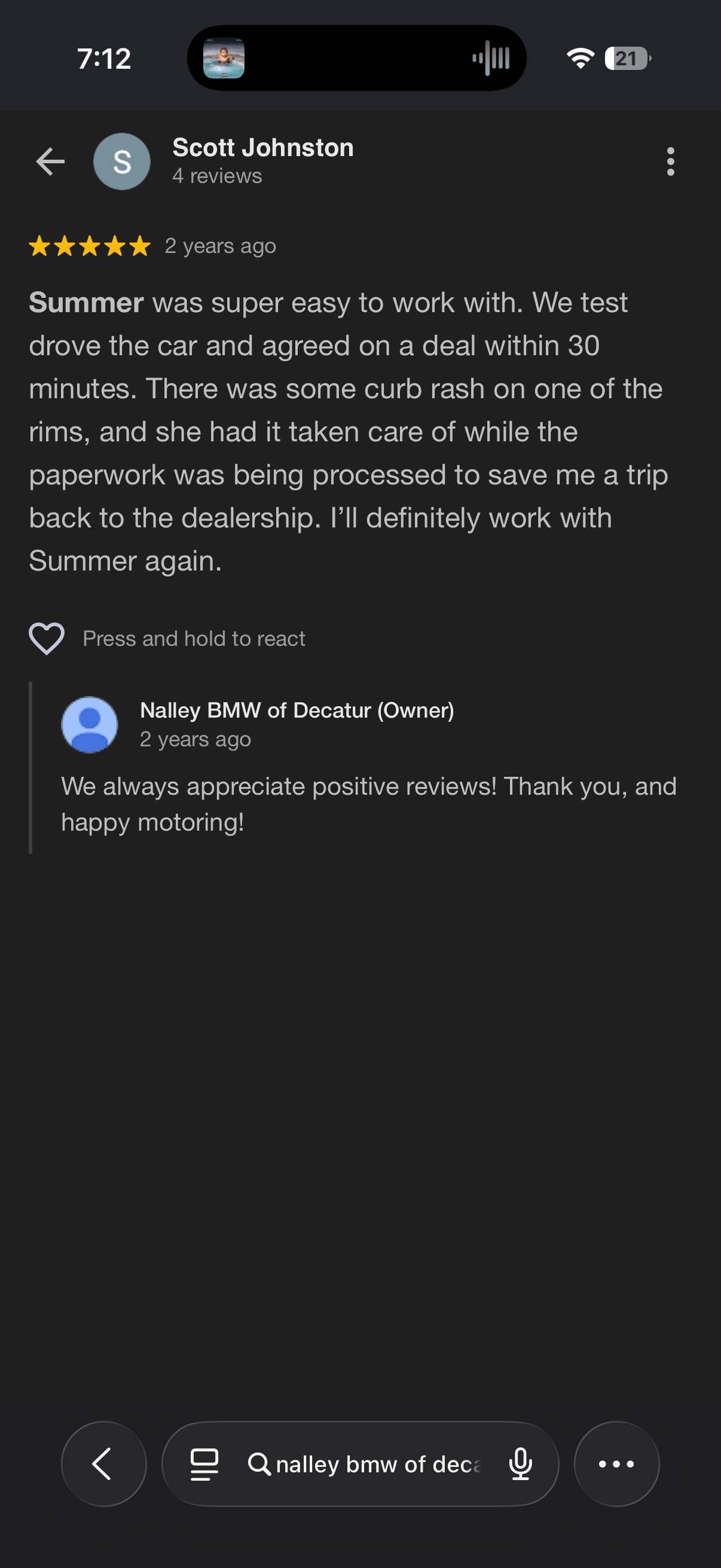 5-star Google review