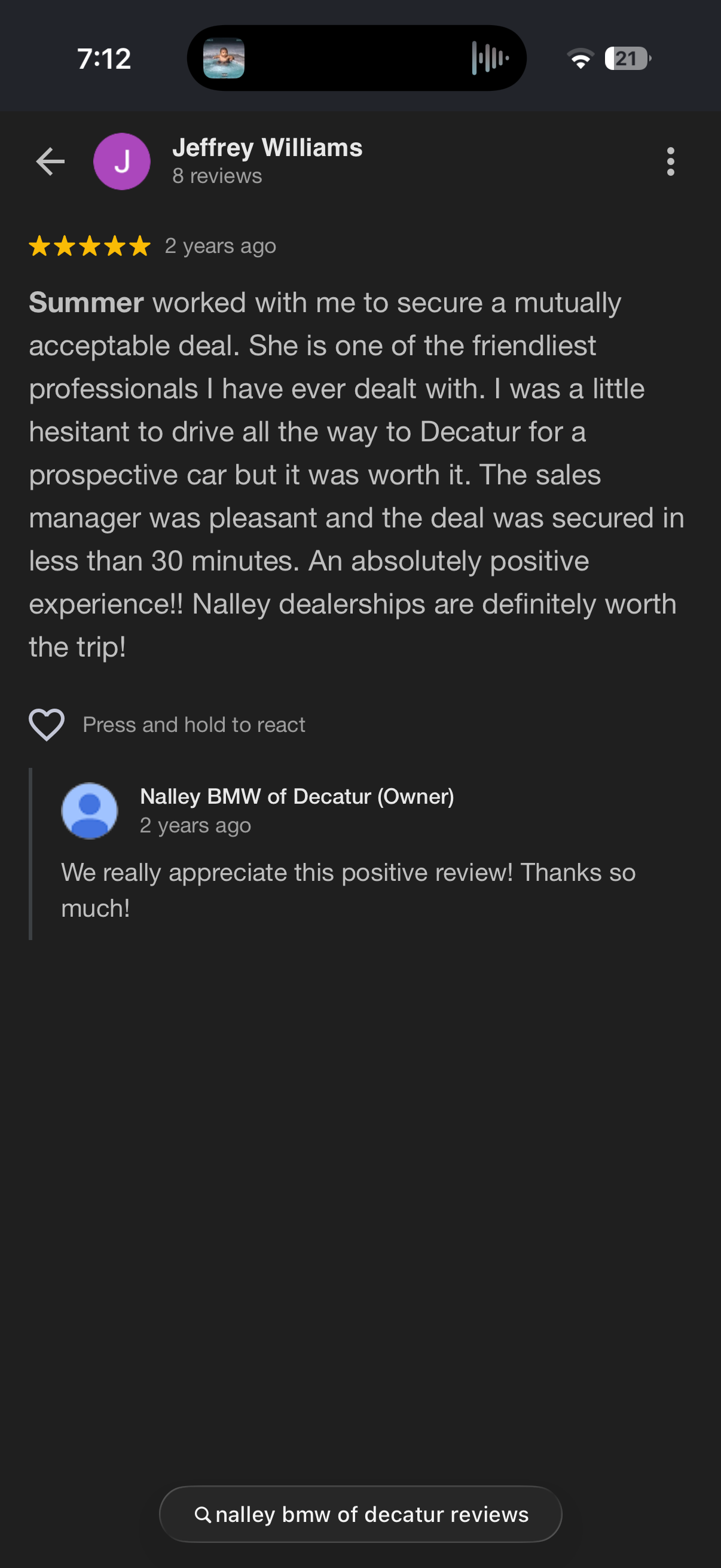 5-star Google review