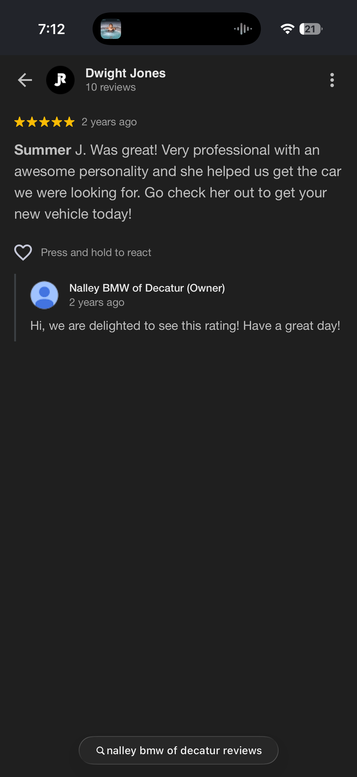 5-star Google review