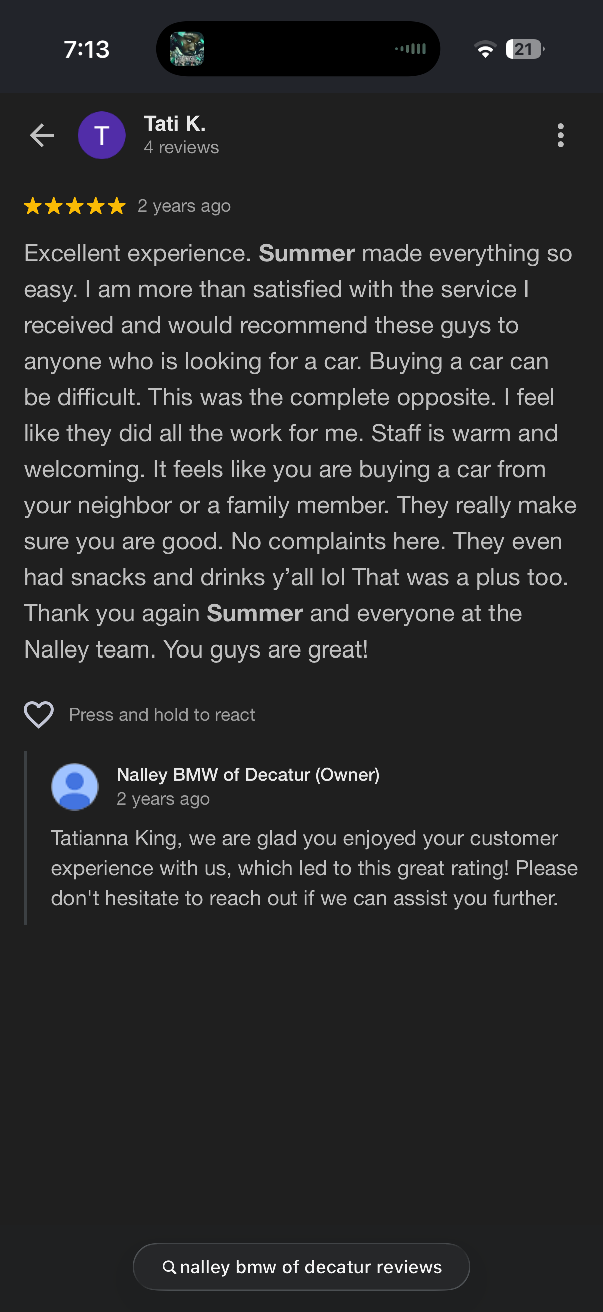 5-star Google review