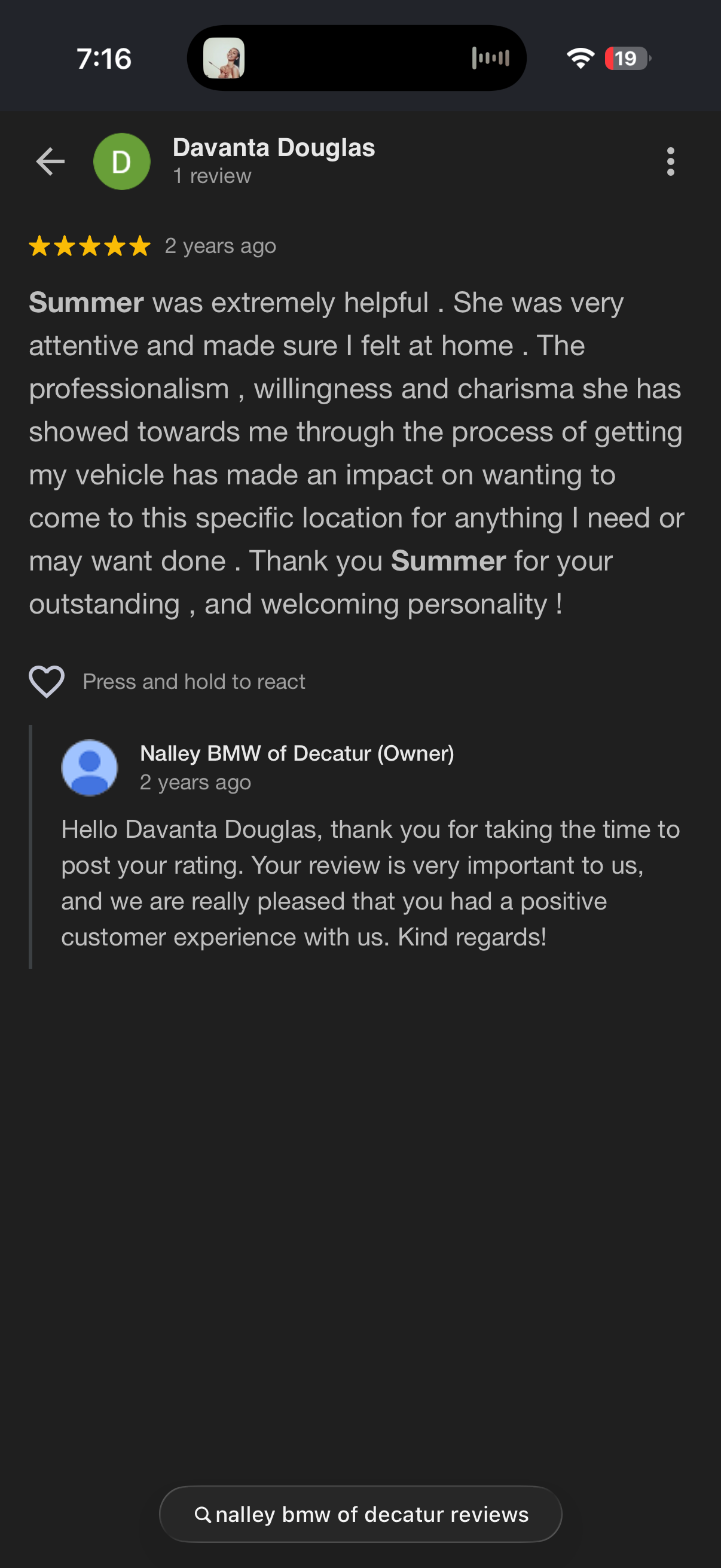 5-star Google review